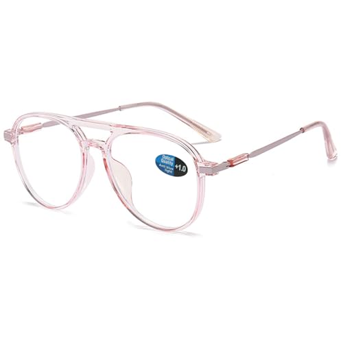 ABETOS Pilot Lesebrille Herren Damen Blaulichtfilter Retro Mode Pilotbrillen Pilotenbrille mit Lesehilfe Sehhilfe Vollrand Computer Brille mit Sehstärke, Durchsichtig Rosa+1.5 von ABETOS