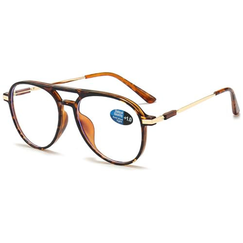 ABETOS Pilot Lesebrille Herren Damen Blaulichtfilter Retro Mode Pilotbrillen Pilotenbrille mit Lesehilfe Sehhilfe Vollrand Computer Brille mit Sehstärke, Schildpatt+1.5 von ABETOS