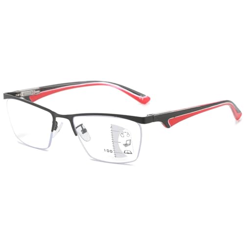 ABETOS Progressive Multifokale Lesebrille Anti Blaulicht Sehhilfe Lesehilfe Keine Linie Metall Halbrand Federscharnier Computer Multifokus Lesebrillen für Herren Damen（ Schwarz + Rot，2.5） von ABETOS