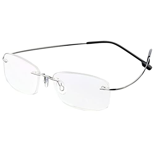 ABETOS Randlose Lesebrille Titan Herren Damen Ultra Leicht Klein Randlos Metall Lesehilfe Sehhilfe Mode Komfortable Rechteckig Rahmenlose Lesebrillen (Silber+1.5) von ABETOS