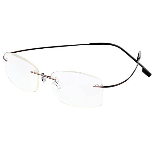 ABETOS Randlose Lesebrille Titan Herren Damen Ultra Leicht Klein Randlos Metall Lesehilfe Sehhilfe Mode Komfortable Rechteckig Rahmenlose Lesebrillen (Braun+3.0) von ABETOS