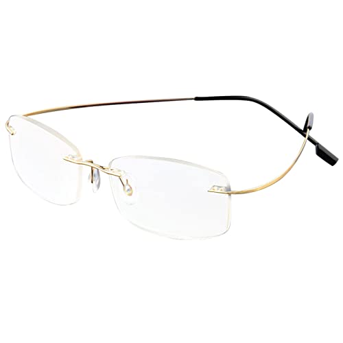 ABETOS Randlose Lesebrille Titan Herren Damen Ultra Leicht Klein Randlos Metall Lesehilfe Sehhilfe Mode Komfortable Rechteckig Rahmenlose Lesebrillen (Gold+1.5) von ABETOS