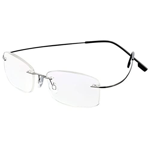 ABETOS Randlose Lesebrille Titan Herren Damen Ultra Leicht Klein Randlos Metall Lesehilfe Sehhilfe Mode Komfortable Rechteckig Rahmenlose Lesebrillen (Grau+1.5) von ABETOS
