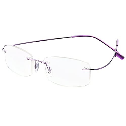 ABETOS Randlose Lesebrille Titan Herren Damen Ultra Leicht Klein Randlos Metall Lesehilfe Sehhilfe Mode Komfortable Rechteckig Rahmenlose Lesebrillen (Lila+3.0) von ABETOS
