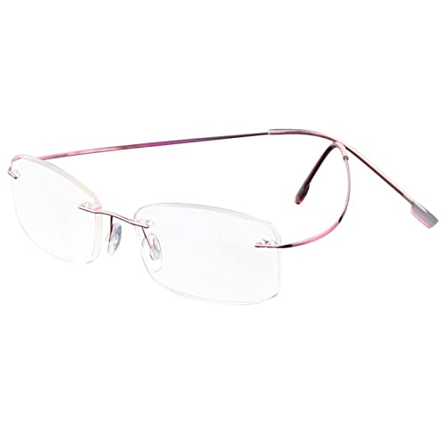 ABETOS Randlose Lesebrille Titan Herren Damen Ultra Leicht Klein Randlos Metall Lesehilfe Sehhilfe Mode Komfortable Rechteckig Rahmenlose Lesebrillen (Rosa+3.0) von ABETOS