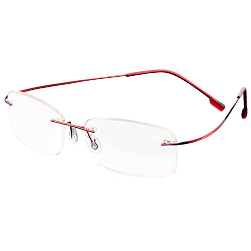 ABETOS Randlose Lesebrille Titan Herren Damen Ultra Leicht Klein Randlos Metall Lesehilfe Sehhilfe Mode Komfortable Rechteckig Rahmenlose Lesebrillen (Rot+1.0) von ABETOS