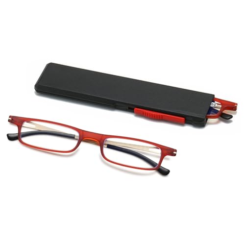 ABETOS Schmale Lesebrille Herren Damen Ultraleichte Metall Blaulichtfilter Sehhilfe Taschenlesebrille Mini Kompakt Lesehilfe mit Etui +1.0 +1.5 +2.0 +2.5 +3.0, Rot+2.0 ABETOS Schmale Lesebrille Herren Damen Ultraleichte Metall Blaulichtfilter Sehhilfe Taschenlesebrille Mini Kompakt Lesehilfe mit Etui +1.0 +1.5 +2.0 +2.5 +3.0, Rot+2.0 von ABETOS