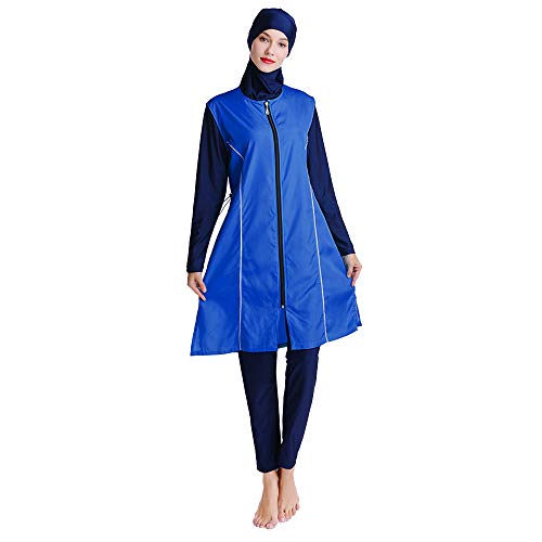 ABEUTY Burkini Badeanzüge für Damen Muslimische Bademode Full Suit Plus Size Islamischer Hijab Bescheidener Badeanzug Print Reißverschluss, dunkelblau, M von ABEUTY