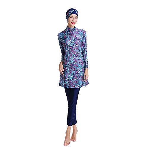 ABEUTY Full Suit Muslim Swimming Costume Women Plus Size Swimwear Burkini Print Islamic Detachable Hijab Modest Swimsuit, blau, 52 von ABEUTY