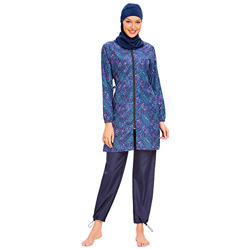 ABEUTY Muslimische Bademode für Damen, voller Anzug, Übergröße, Burkini, islamisch, bescheidener Druck, Dunkelblau, dunkelblau, M von ABEUTY