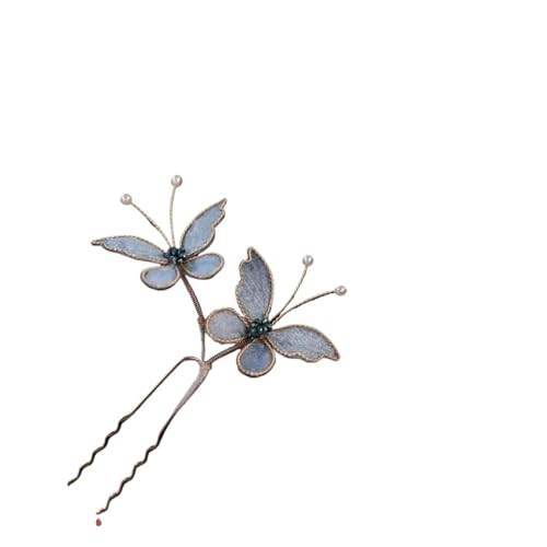 U-förmige Nadel Chinesischen Stil Licht Vintage Süße Blaue Schmetterling U-förmigen Haarnadel for Frauen Schmuck Zubehör Geschenke von ABFJHFK