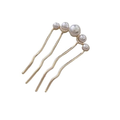 U-förmige Nadel Französisch Retro Bun Haarschmuck Perle Blume Kämme Pins Frauen Täglich U-förmige Haarnadel Weibliche Legierung Verschluss Geschenk(Color3) von ABFJHFK