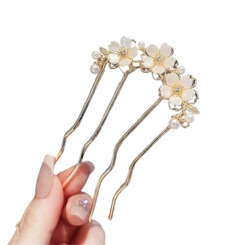 U-förmige Nadel Französisch Retro Bun Haarschmuck Perle Blume Kämme Pins Frauen Täglich U-förmige Haarnadel Weibliche Legierung Verschluss Geschenk(Color8) von ABFJHFK