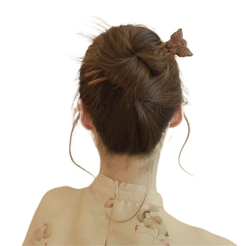 U-förmige Nadel Holz Haarstab aus U-förmige Gabel Katze Schmetterling Haarnadel im chinesischen Stil Dutt Kaninchen Kopfbedeckung Mädchen Accessoires(Color5) von ABFJHFK