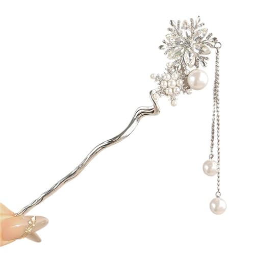 U-förmige Nadel Retro Perle Strass Quaste Haar Sticks for Frauen Zirkon Kristall Blume Kämme Täglichen U-Förmigen Haarnadel(Color 02) von ABFJHFK
