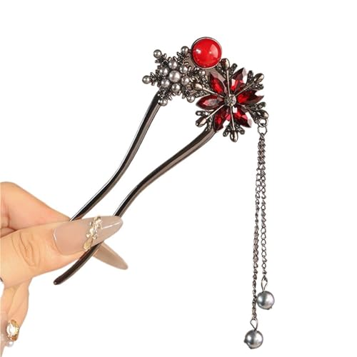 U-förmige Nadel Retro Perle Strass Quaste Haar Sticks for Frauen Zirkon Kristall Blume Kämme Täglichen U-Förmigen Haarnadel(Color 03) von ABFJHFK