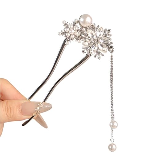 U-förmige Nadel Retro Perle Strass Quaste Haar Sticks for Frauen Zirkon Kristall Blume Kämme Täglichen U-Förmigen Haarnadel(Color 04) von ABFJHFK