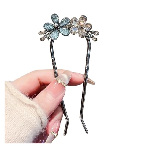 U-förmige Nadel Schwarze Farbe Glasur Kristall Blume U-förmige Haarnadel Frauen Hinterkopf Dutt Metall Einfache Haar-Accessoires von ABFJHFK