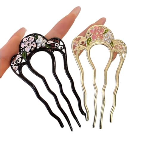 U-förmige Nadel Temperament Nachahmung Perle Blume Damen U-förmigen Legierung Chinesischen Stil Nische Design Haar Zubehör Haarnadeln(2pcs) von ABFJHFK