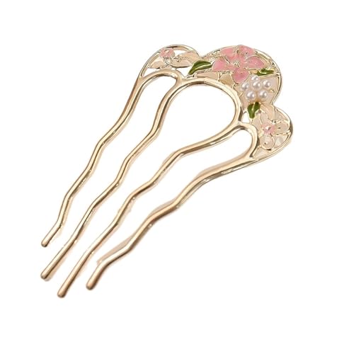 U-förmige Nadel Temperament Nachahmung Perle Blume Damen U-förmigen Legierung Chinesischen Stil Nische Design Haar Zubehör Haarnadeln(Golden) von ABFJHFK