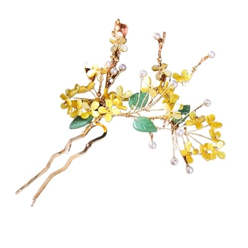 U-förmige Nadel U-förmige Haarnadeln Haarstab for Frauen Chinesisches Hanfu-Zubehör Blume Perle Quaste Gelb Headawear Retro Partyschmuck von ABFJHFK