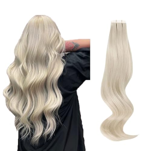 ABH AMAZINGBEAUTY HAIR 50 cm Echthaar Extensions Tape Seidig Glattes Tape in Remy Menschenhaar 50 Gramm #1000 Blond Skin Weft 20 Stück Weißblond Unsichtbare Tape In Extensions Echthaar für Frauen von ABH AMAZINGBEAUTY HAIR