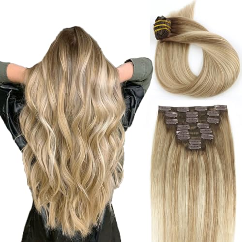 ABH AMAZINGBEAUTY HAIR Clip in Extensions Echthaar Ombre Walnussbraun bis Aschbraun und Bleichblond Extensions Clip Ins R3/8/613 45cm 8 Stück/120g Echthaar Clip Extensions für Frauen ABH AMAZINGBEAUTY HAIR Clip in Extensions Echthaar Ombre Walnussbraun bis Aschbraun und Bleichblond Extensions Clip Ins R3/8/613 45cm 8 Stück/120g Echthaar Clip Extensions für Frauen von ABH AMAZINGBEAUTY HAIR