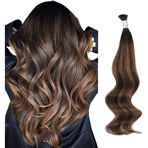 ABH AMAZINGBEAUTY HAIR Extensions Echthaar Bondings Keratin I Tip Extensions 60cm #2/6/2 Dunkelstes Braun mit Kastanienbraun Balayage Medium Vorgebundenes Echthaar I Tip für Frauen 50s 50g von ABH AMAZINGBEAUTY HAIR