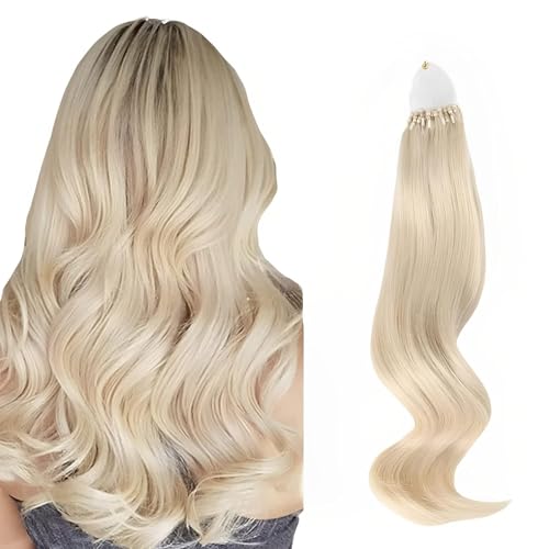 ABH AMAZINGBEAUTY HAIR Micro Ring Haarverlängerungen 35cm PlatinBlonde Microring Blonde Extensions Echthaar Micro Ring Haar für Frauen 50g 50 S Vorgebundene Haarverlängerungen von ABH AMAZINGBEAUTY HAIR