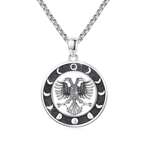 ABIGY Albanischer Adler Halskette 925 Sterling Silber Adlerschmuck Halskette Tierhalskette Mondphase Adlerschmuck für Freunde von ABIGY