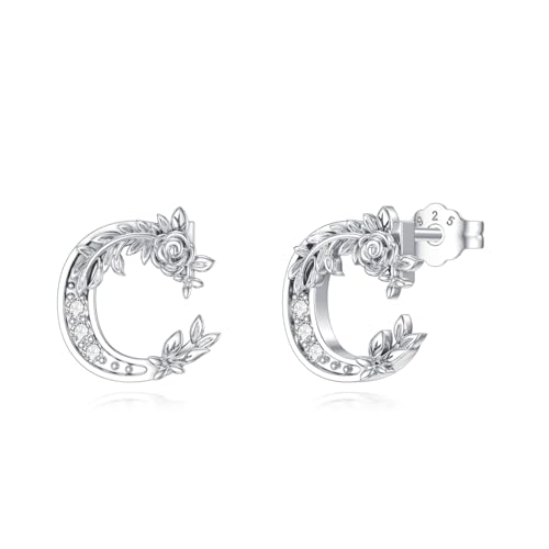 ABIGY Alphabet Ohrringe 925 Sterling Silber Ohrringe Initiale Ohrstecker Schmuck Geschenk für Damen Buchstabe C Ohrstecker Weihnachten Muttertag Geburtstag für Mutter Tochter Ehefrau von ABIGY