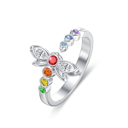 ABIGY Chakra Ring 925 Sterling Silber Libelle Ring Chakra Schmuck Bunte Ringe Tier Ringe Einstellbar für Damen von ABIGY