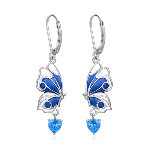 ABIGY Damen Schmetterling Ohrringe 925 Sterling Silber Herzförmig Blauer Zirkonia Schmetterling Schmuck Ohrringe Geburtstag Geschenk von ABIGY