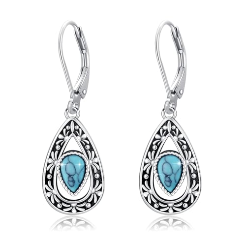 ABIGY Damen Türkis Ohrringe 925 Sterling Silber Türkis Vintage Ohrringe Birne Form Weihnachten Geburtstag Muttertag Jahrestag Schmuck Geschenk für Mutter Ehefrau Tochter Schwestern von ABIGY