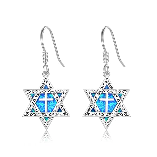 ABIGY David Stern Ohrringe 925 Sterling Silber Ohrringe Davidstern jüdisches Amulett Blaue Opal Ohrstecker Schmuck Geschenk für Männer Damen von ABIGY