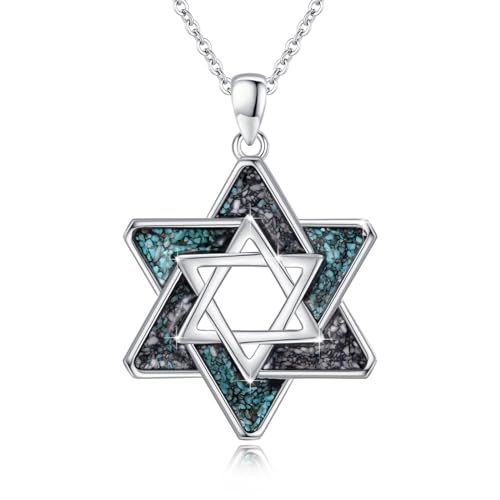 ABIGY Davidstern Halskette 925 Sterling Silber Davidstern Kette mit Türkis Anhänger Jüdischen Hexagramm Amulett Schmuck Geschenke für Damen Männer von ABIGY