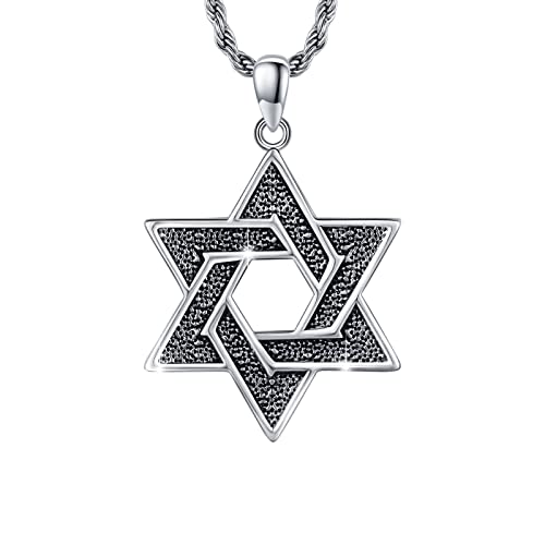 ABIGY Davidstern Halskette für Männer Sterling Silber Oxidations Sechszack Stern Anhänger Religiöser Glücks Weihnachten Geburtstag Jahrestag Schmuck Geschenk von ABIGY