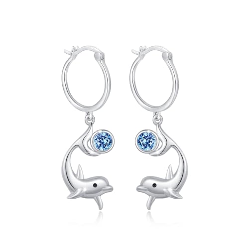 ABIGY Delphin Ohrringe Delphin Huggie Hoop Ohrringe 925 Sterling Silber Ozean Tier Ohrrstecker Delphin Schmuck Geschenk für Damen Mädchen Delphin Liebhaber von ABIGY