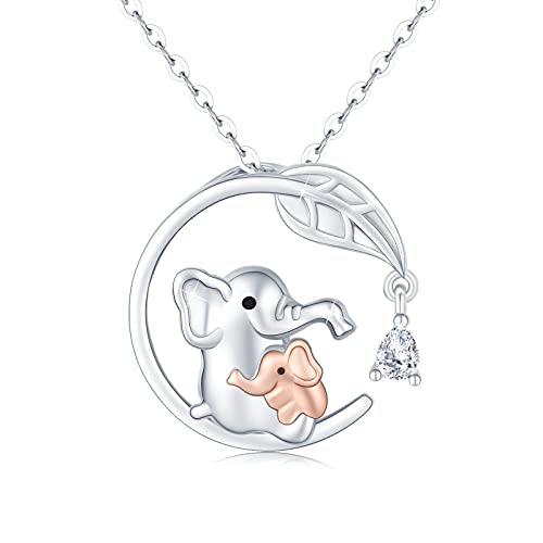 ABIGY Elefant Halskette Sterling Silber 925 Blatt Elefant Anhänger für Damen Muttertags Geschenk Schmuck Geschenk für Mutter Tochter Geburtstag von ABIGY