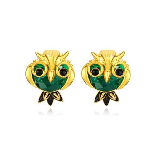 ABIGY Eulen Ohrringe 925 Sterling Silber Tier Ohrringe Gold Eule Ohrstecker Grüne Zirkon Ohrring Weihnachten Geburtstag Muttertag Jahrestag Schmuck Geschenke für Mutter Ehefrau Tochter Schwestern von ABIGY