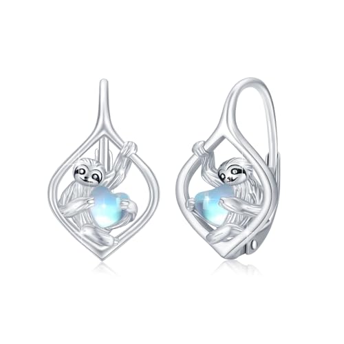 ABIGY Faultier Ohrringe 925 Sterling Silber Damen Faultier Ohrringe Mondstein Ohrringe Tier Schmuck Ohrringe Mondstein Schmuck Ohrringe Geburtstag Geschenk für Mutter Frau Tochter Freundin von ABIGY