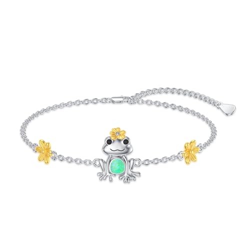 ABIGY Frosch Armband 925 Sterling Silber Grüner Opal Armband Tier Frosch Weihnachten Geburtstag Jahrestag Schmuck Geschenke für Töchter Schwestern Mütter von ABIGY