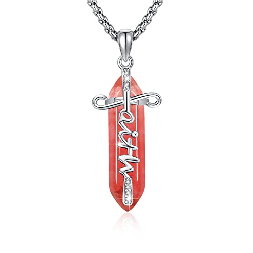 ABIGY Glaubens Kette 925 Sterling Silber Heilkristall Glaubens Kette Damen sechseckiger Kristallkreuz Glaubens Anhänger christlicher religiöser Schmuck Geschenke für Mädchen zum Geburtstag von ABIGY