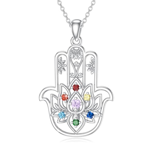 ABIGY Hamsa Hand Halskette 925 Sterling Silber Chakra Halskette Hamsa Hand Anhänger Halskette Chakra Schmuck für Damen von ABIGY