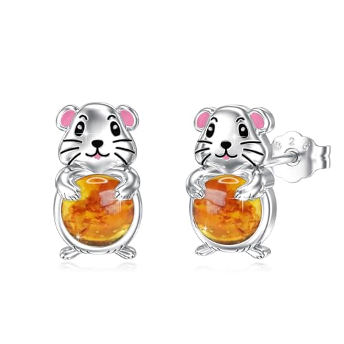 ABIGY Hamster Ohrstecker 925 Sterling Silber Hamster Ohrringe Bernstein Ohrstecker Weihnachten Geburtstag Neujahr Jahrestag Schmuck Geschenke für Ehefrau Mutter Tochter Schwester Freundin von ABIGY