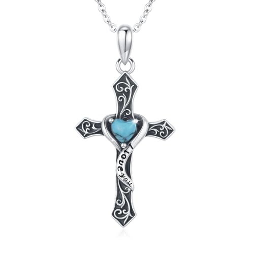 ABIGY Kreuz Halskette 925 Sterling Silber Oxidiert Vintage Kreuz Anhänger Türkis Halskette I Love You Halskette für Damen ABIGY Kreuz Halskette 925 Sterling Silber Oxidiert Vintage Kreuz Anhänger Türkis Halskette I Love You Halskette für Damen von ABIGY