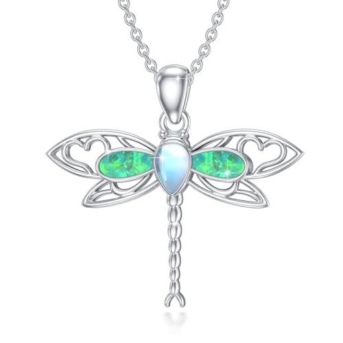 ABIGY Libelle Halskette 925 Sterling Silber Libelle Anhänger Opal Halskette Anhänger Tier Kette Libelle Schmuck Geschenk für Damen von ABIGY