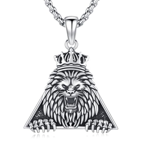 ABIGY Löwe Halskette 925 Sterling Silber Löwe Anhänger Oxidiertes Silber Vintage Stil Löwen Weihnachten Geburtstag Jahrestag Schmuck Geschenke für Söhne Brüder Ehemänner Väter von ABIGY