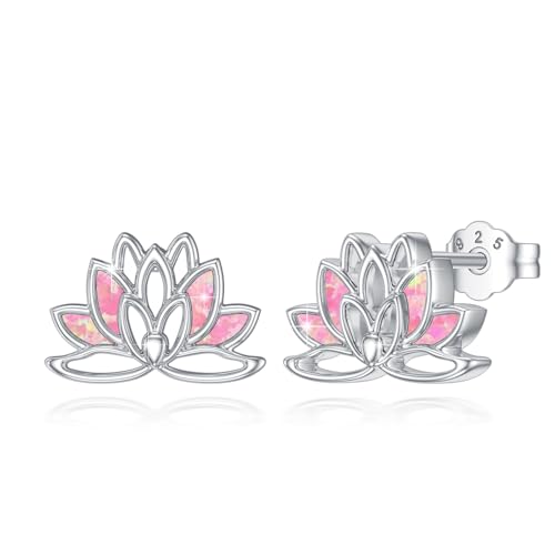 ABIGY Lotus Ohrringe 925 Sterling Silber Lotus Opal Ohrringe Rosa Lotus Ohrringe für Studentinnen Teenager von ABIGY
