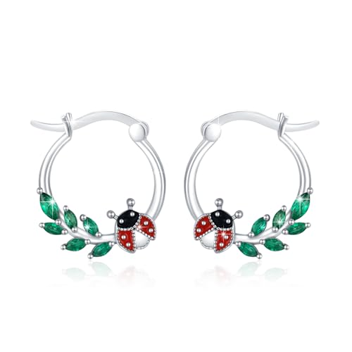 ABIGY Marienkäfer Ohrringe 925 Sterling Silber Insekten Schmuck Marienkäfer Grünes Blatt Ohrstecker für Damen mit Schmuck Geschenk Box von ABIGY